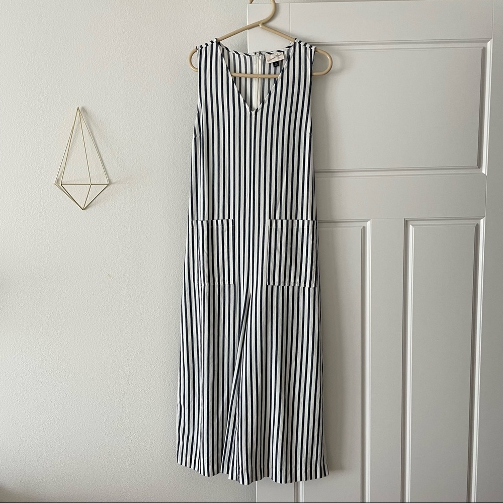 Universal Thread Wide Leg Cropped Jumpsuit, Striped Belted Sleeveless Jumpsuit